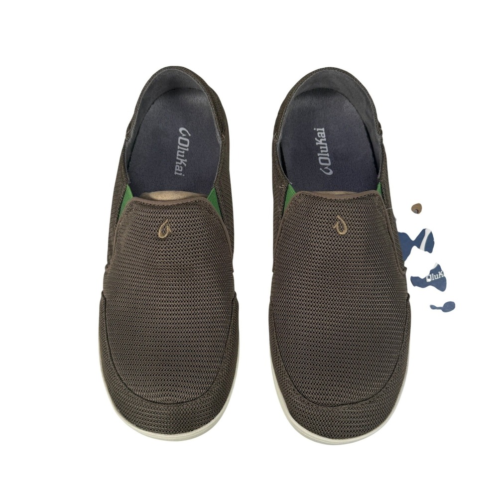 OluKai Nohea Mesh Slip On Shoes Mens 12 Mustang Lime Peel Comfort Casual Brown